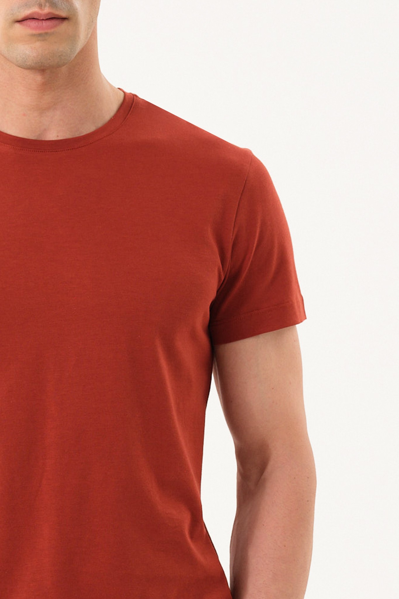 Erkek Slim Fit Bisiklet Yaka T-Shirt - Kiremit