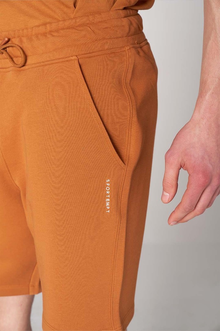 Yan Sportempt Nakış Detaylı Relaxed Fit Şort - Hardal