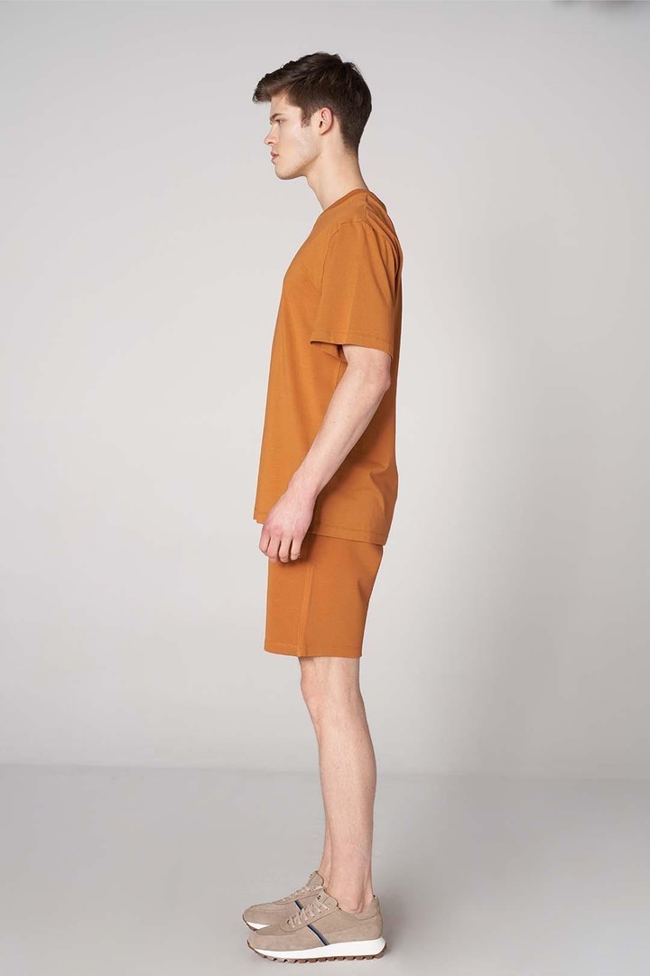 Ön Sportempt Nakış Detaylı Oversized Tişört - Hardal