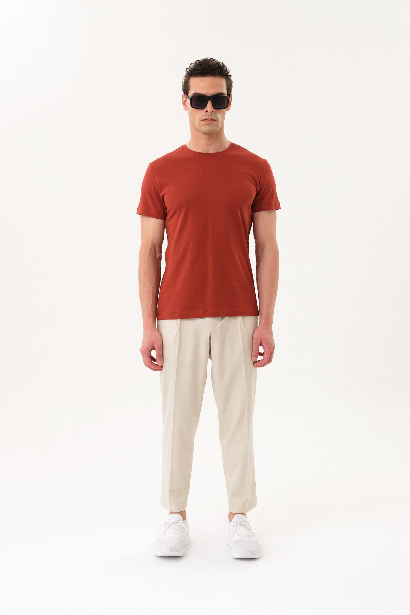 Erkek Slim Fit Bisiklet Yaka T-Shirt - Kiremit