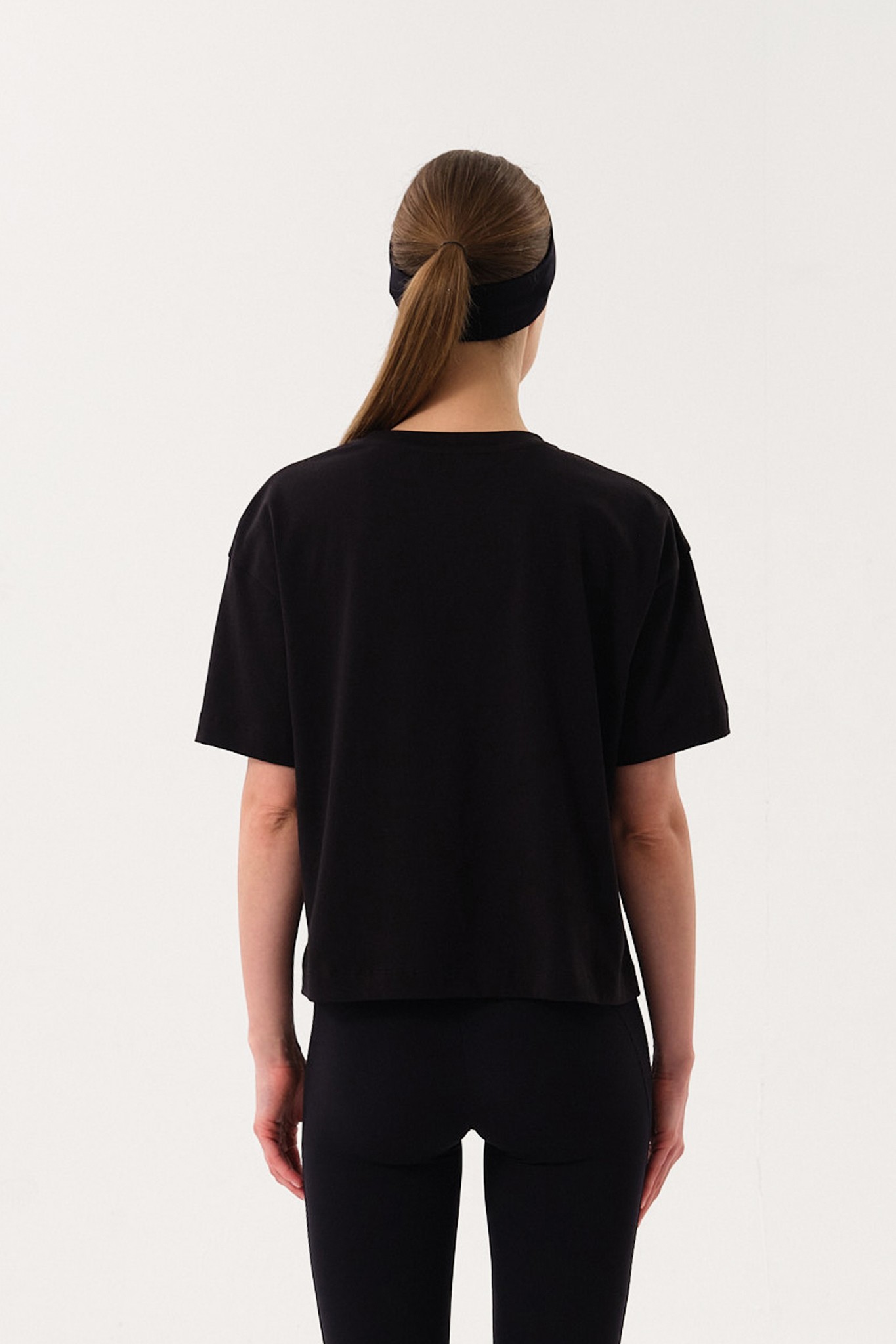 Kadın Baskılı Bisiklet Yaka T-Shirt - Black