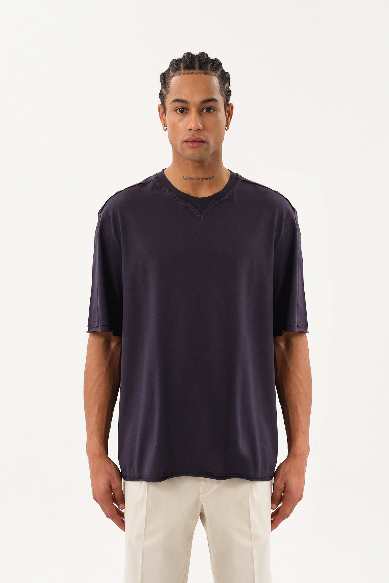 Eskitme Detaylı Erkek Oversize Bisiklet Yaka T-Shirt - Antrasit