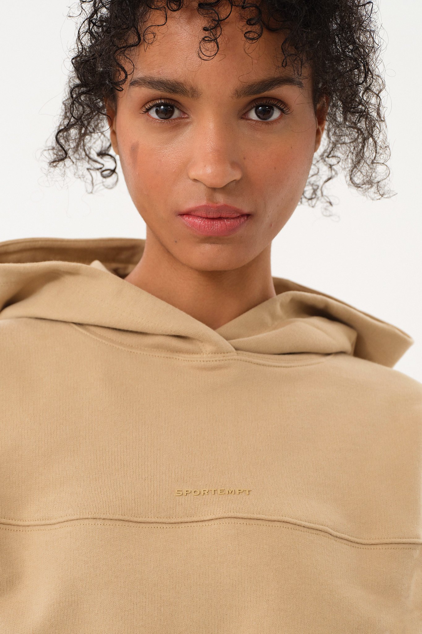Crop Kadın Hoodie - Bej