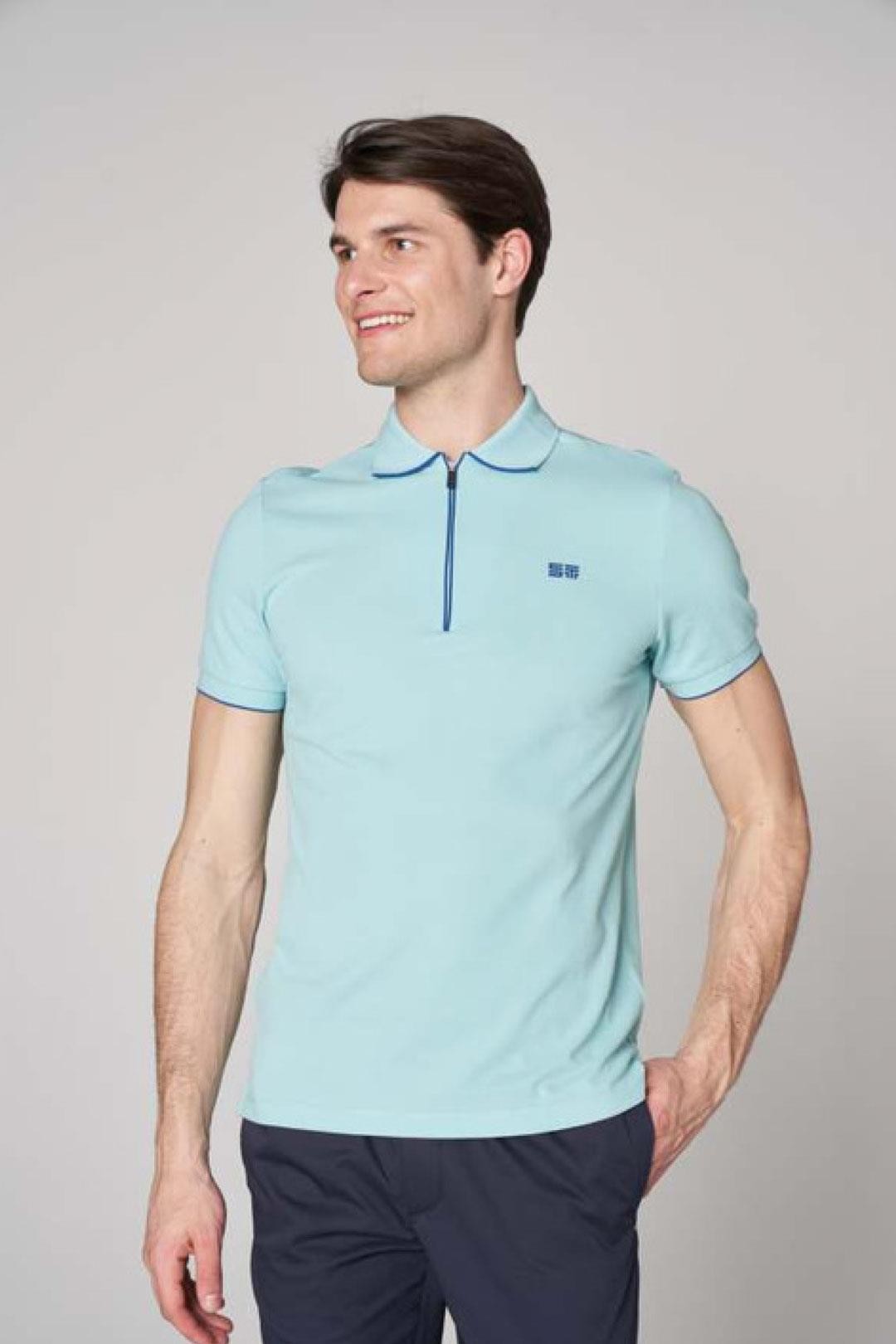 Zipper Detail Modern Fit Polo Collar - Mint