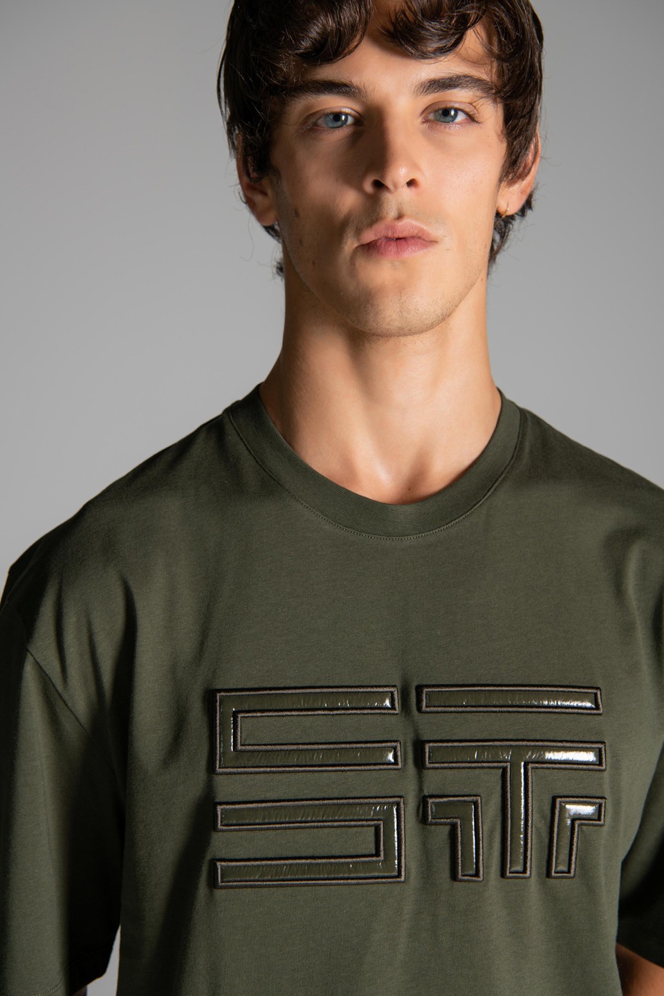 Dokuma Kumaş Nakış Detaylu T-Shirt - Khaki