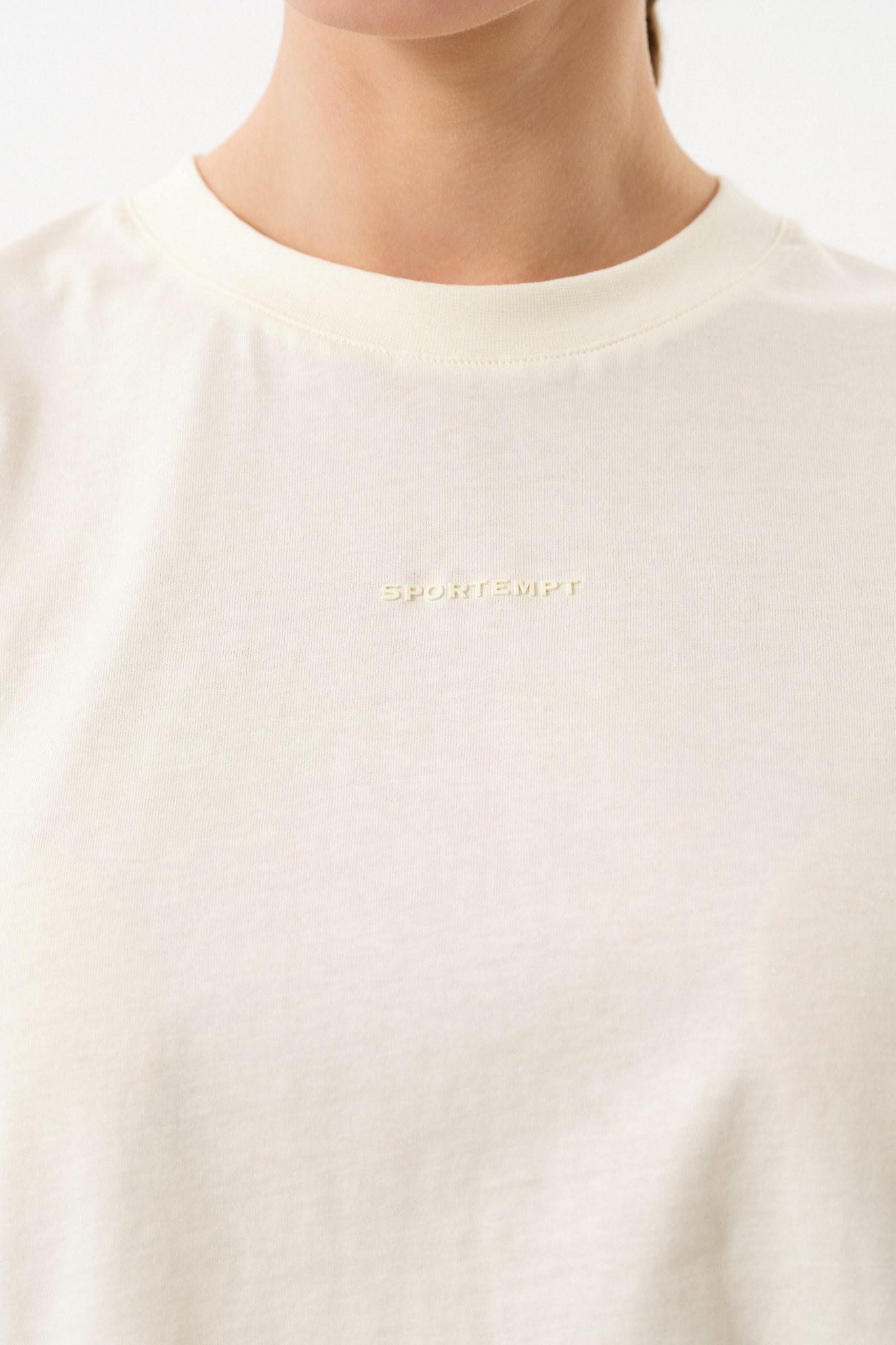 Bisiklet Yaka Kadın Crop T-Shirt - Ekru