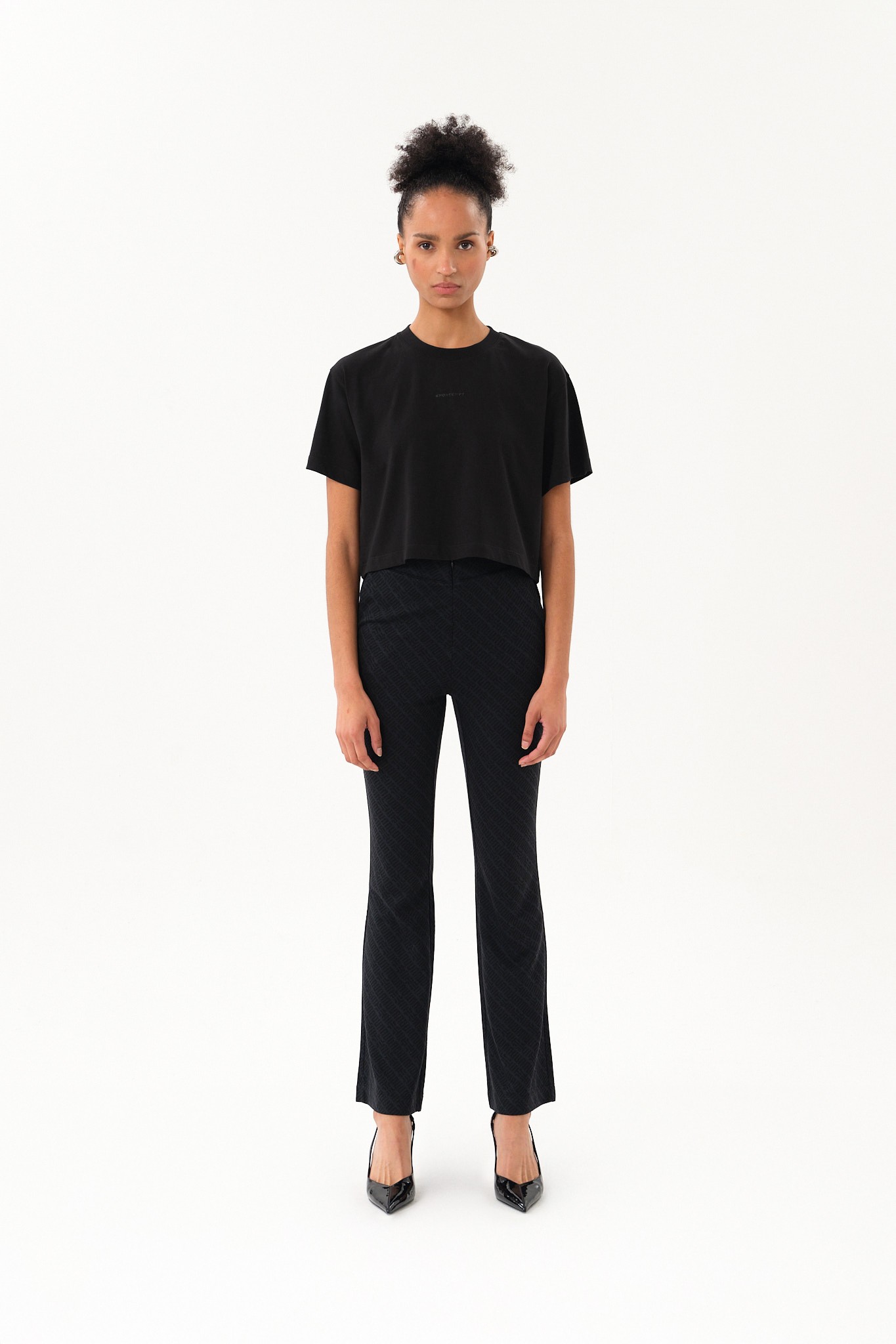 Bisiklet Yaka Kadın Crop T-Shirt - Siyah