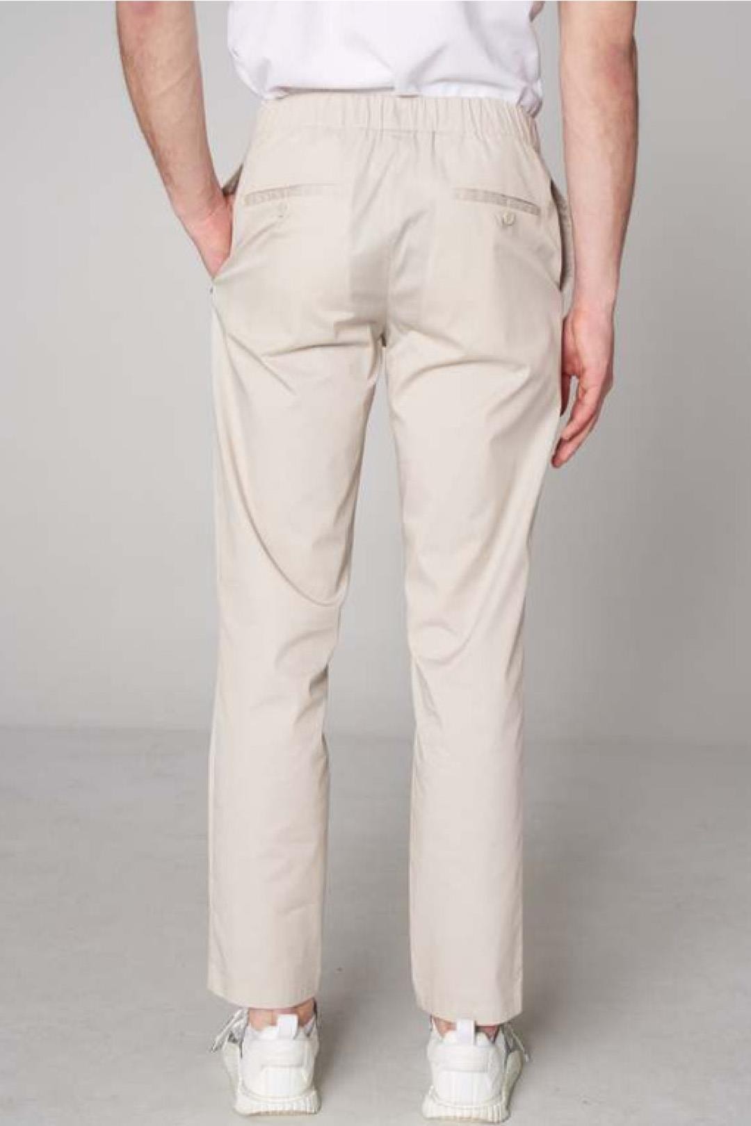 Woven Pants with Belt Monogram Detail - Beige