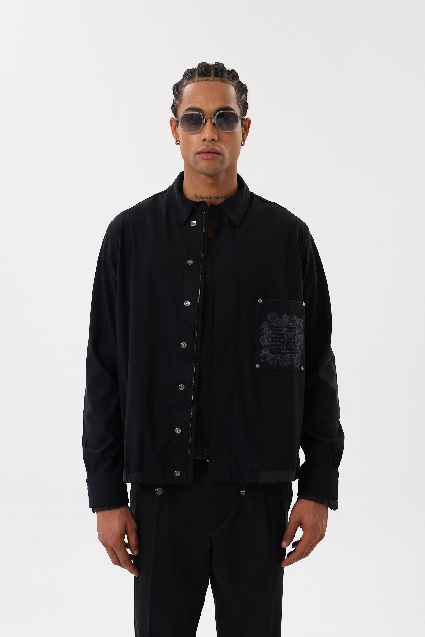 Modern Fit Jacket with Printed Pocket Detail - Black