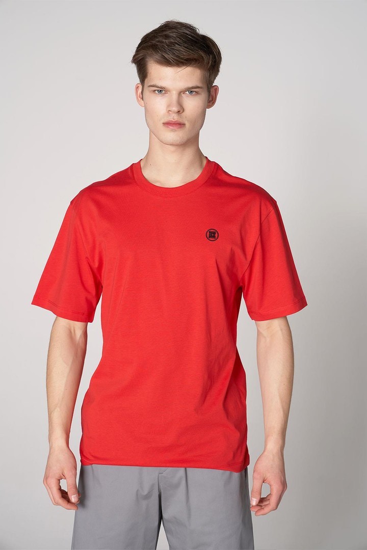 Parlak Baskı Detaylı Oversized Tişört - Kırmızı