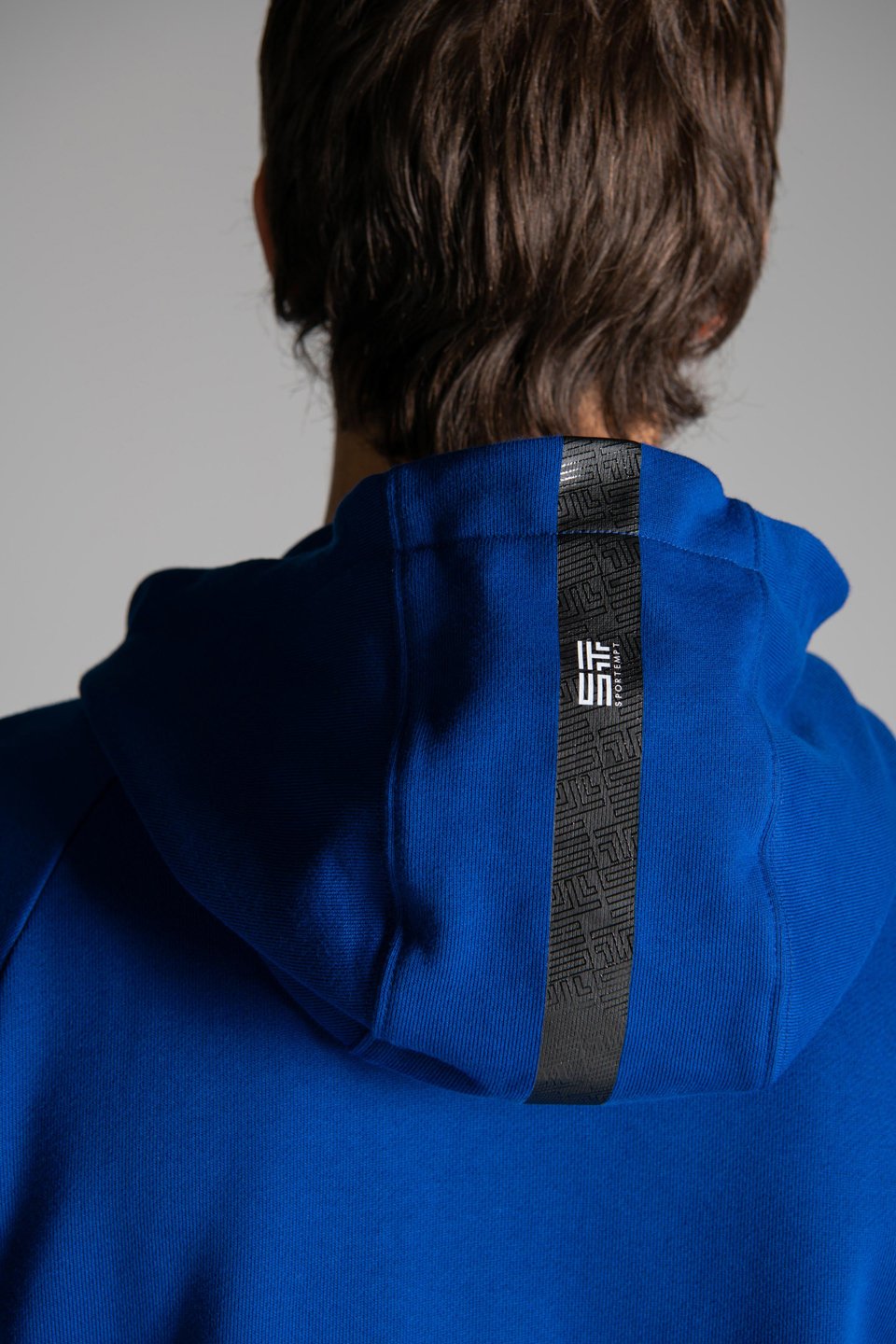 Monogram Şerit  Baskı Detaylı Fermuarlı Kapüşonlu Sweatshirt - Mavi