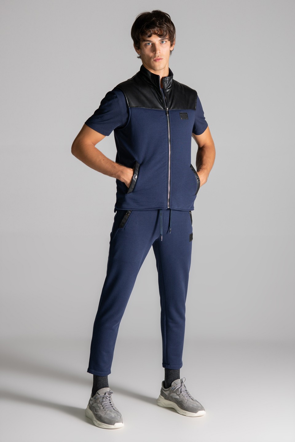 Deri Detaylı Yelek - Navy Blue