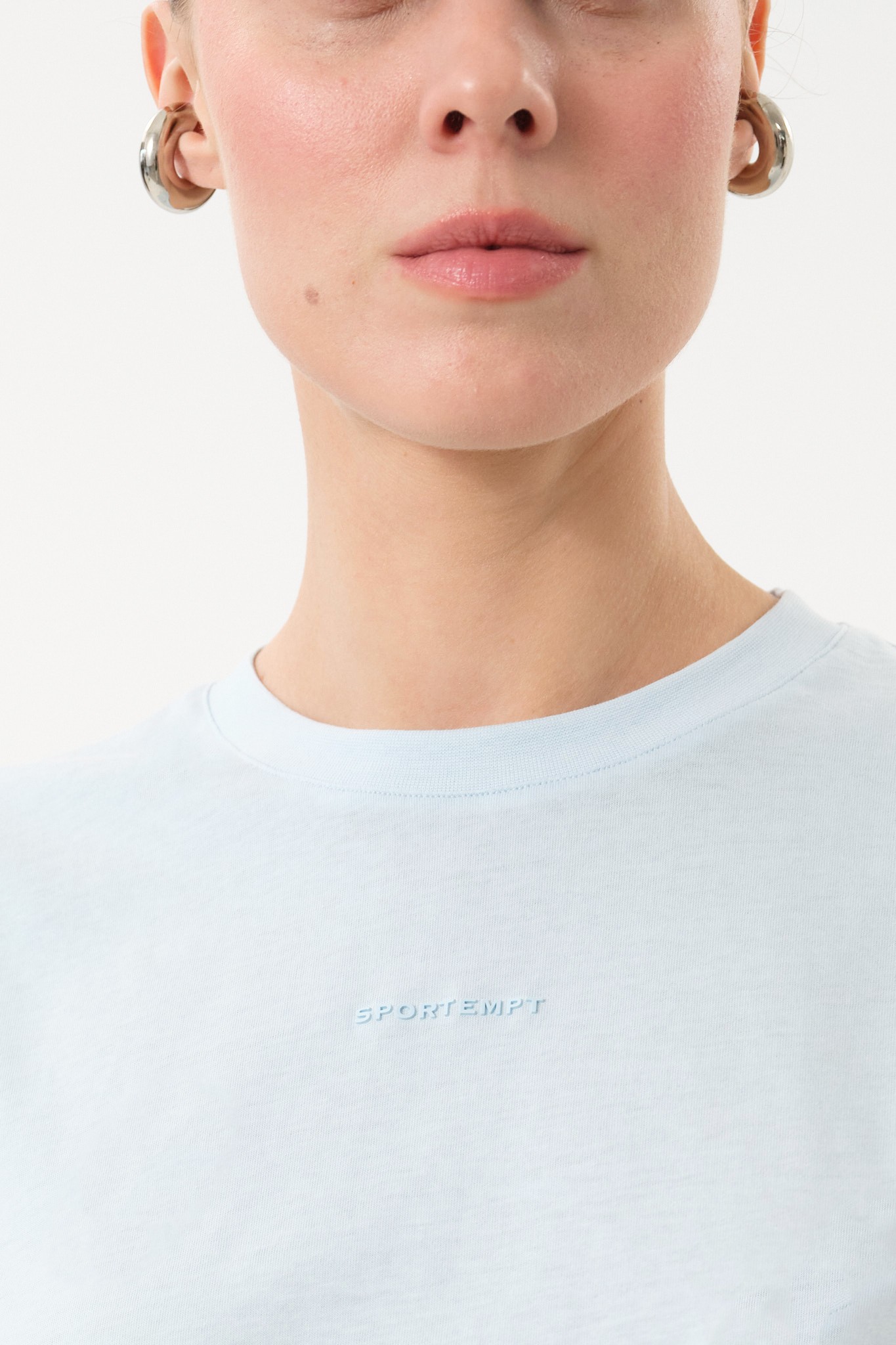 Bisiklet Yaka Kadın Crop T-Shirt - Mavi