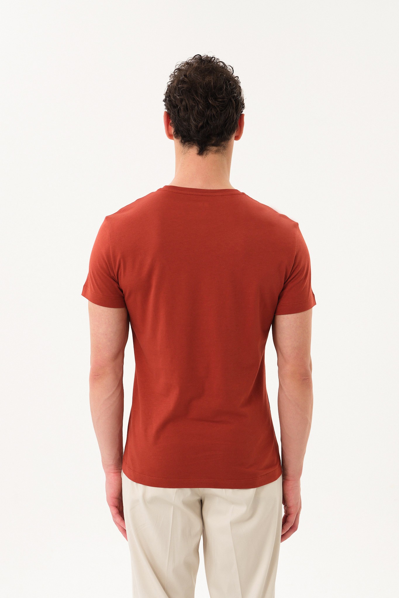 Erkek Slim Fit Bisiklet Yaka T-Shirt - Kiremit