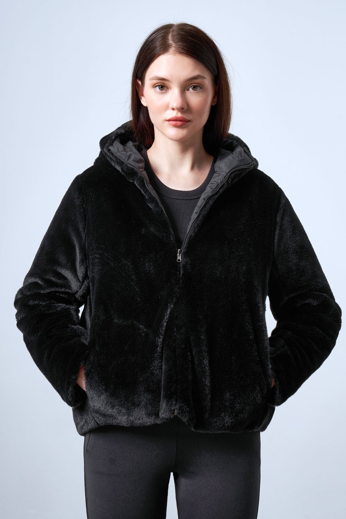 Women's Soft Textured Plush Zip-Up Jacket