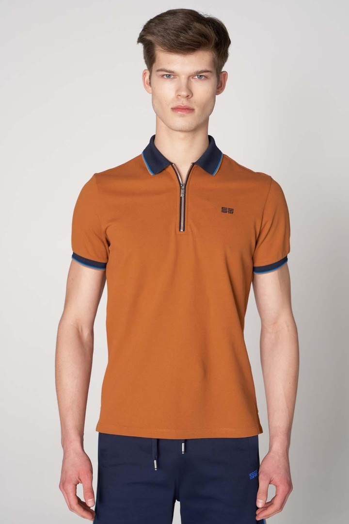 Polo Yaka Fermuarlı Erkek Pamuk T-shirt