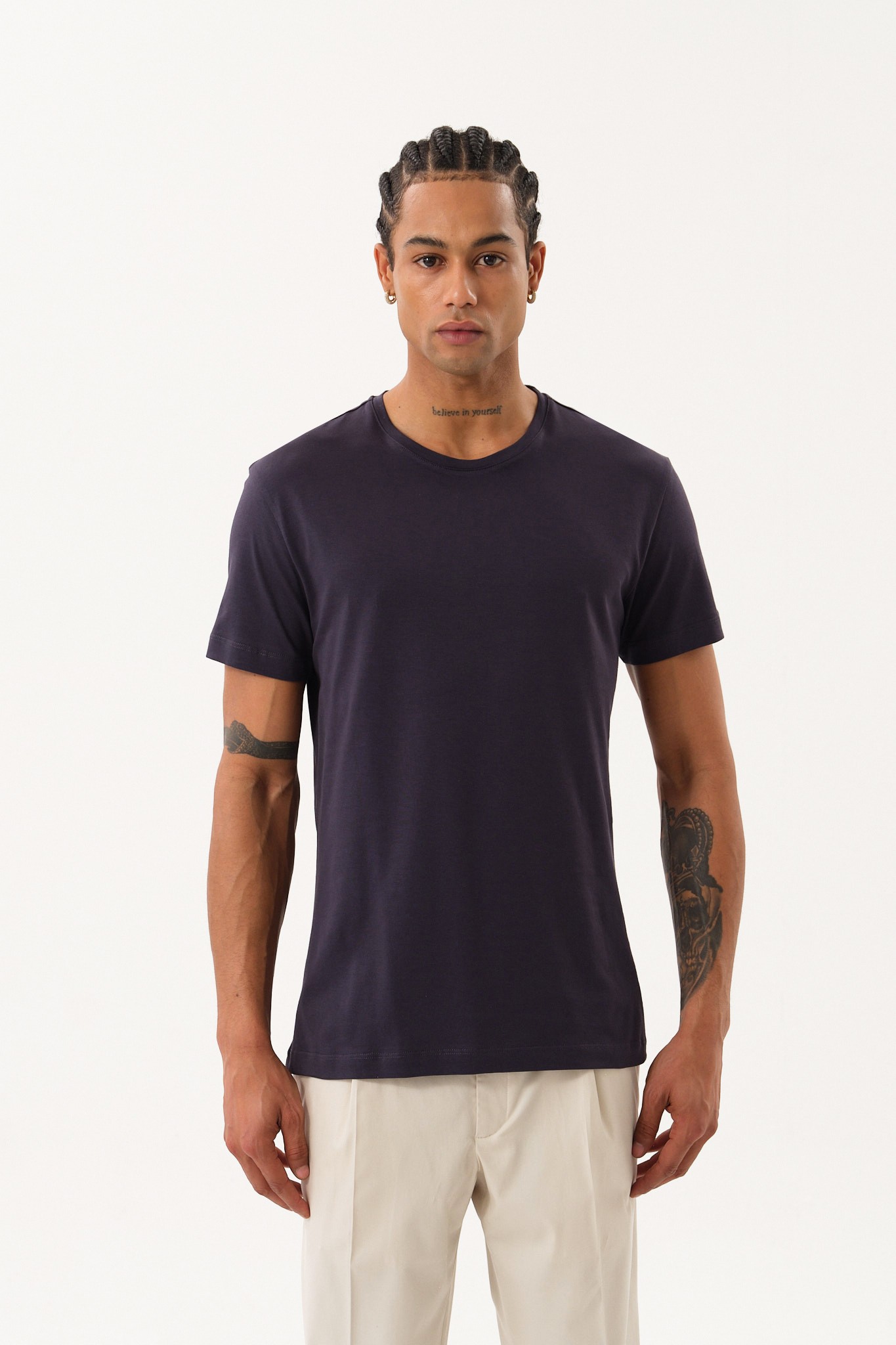 Erkek Slim Fit Bisiklet Yaka T-Shirt - Antrasit