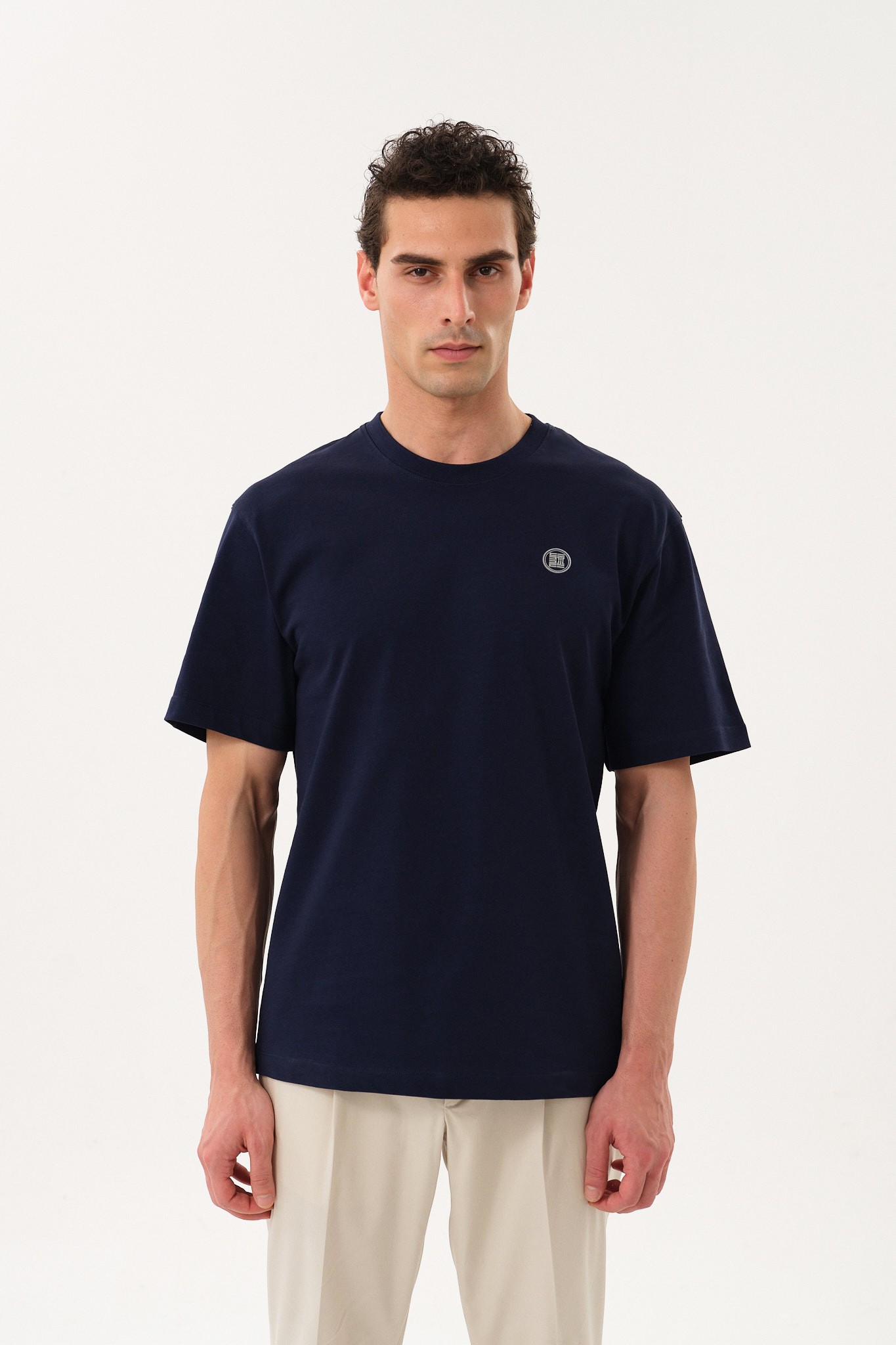 Erkek Oversize Bisiklet Yaka T-Shirt - Navy Blue