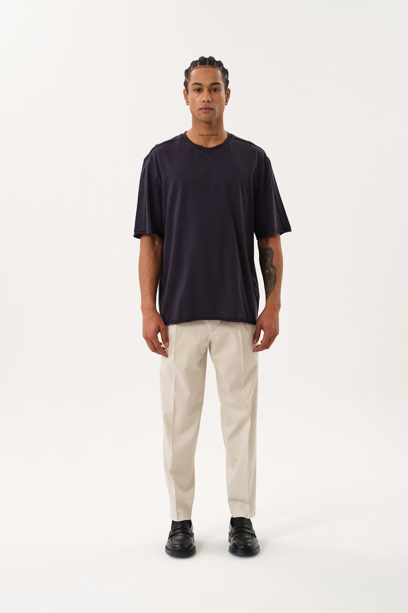 Eskitme Detaylı Erkek Oversize Bisiklet Yaka T-Shirt - Antrasit