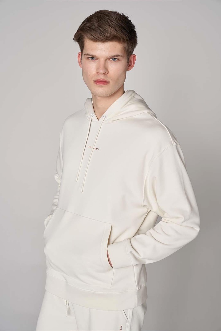 Ön Sportempt Nakış Detaylı Oversized Kapüşonlu Sweatshirt - Ekru