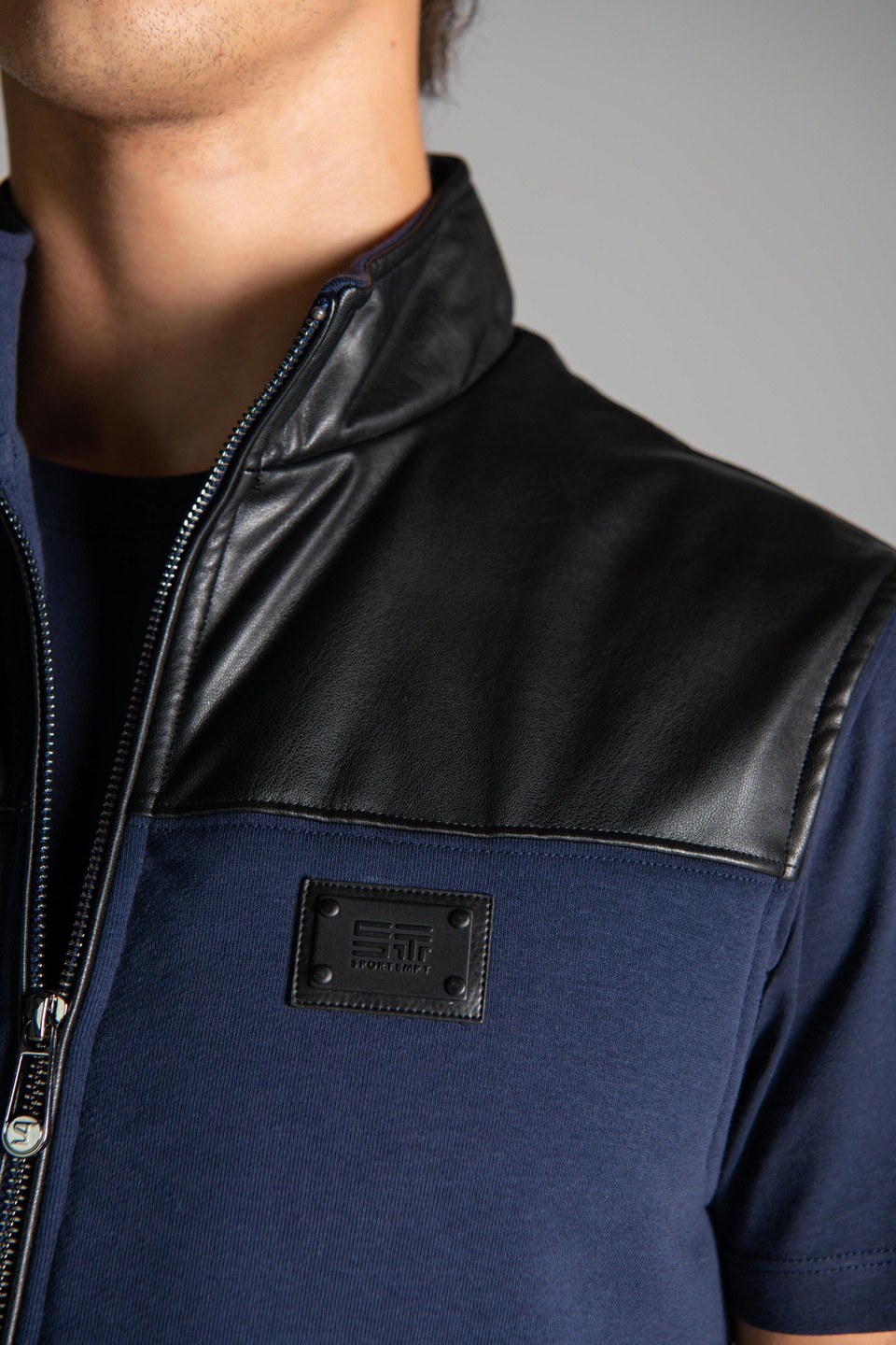 Deri Detaylı Yelek - Navy Blue