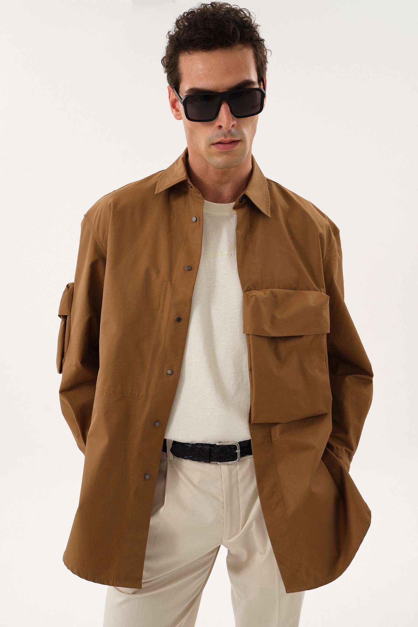 Snap Button Oversized Shirt Jacket with Pocket Detail