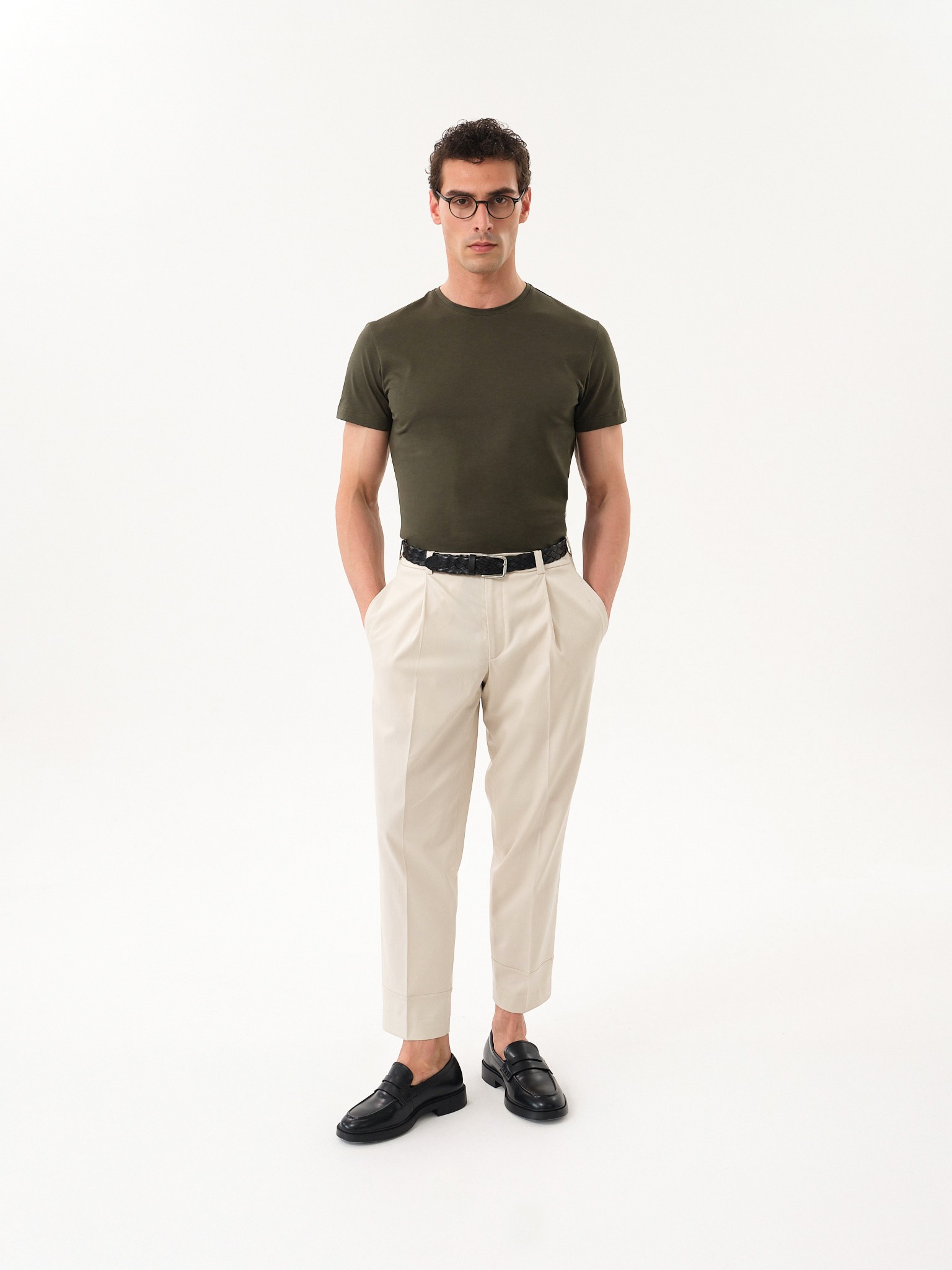 Erkek Slim Fit Bisiklet Yaka T-Shirt - Haki