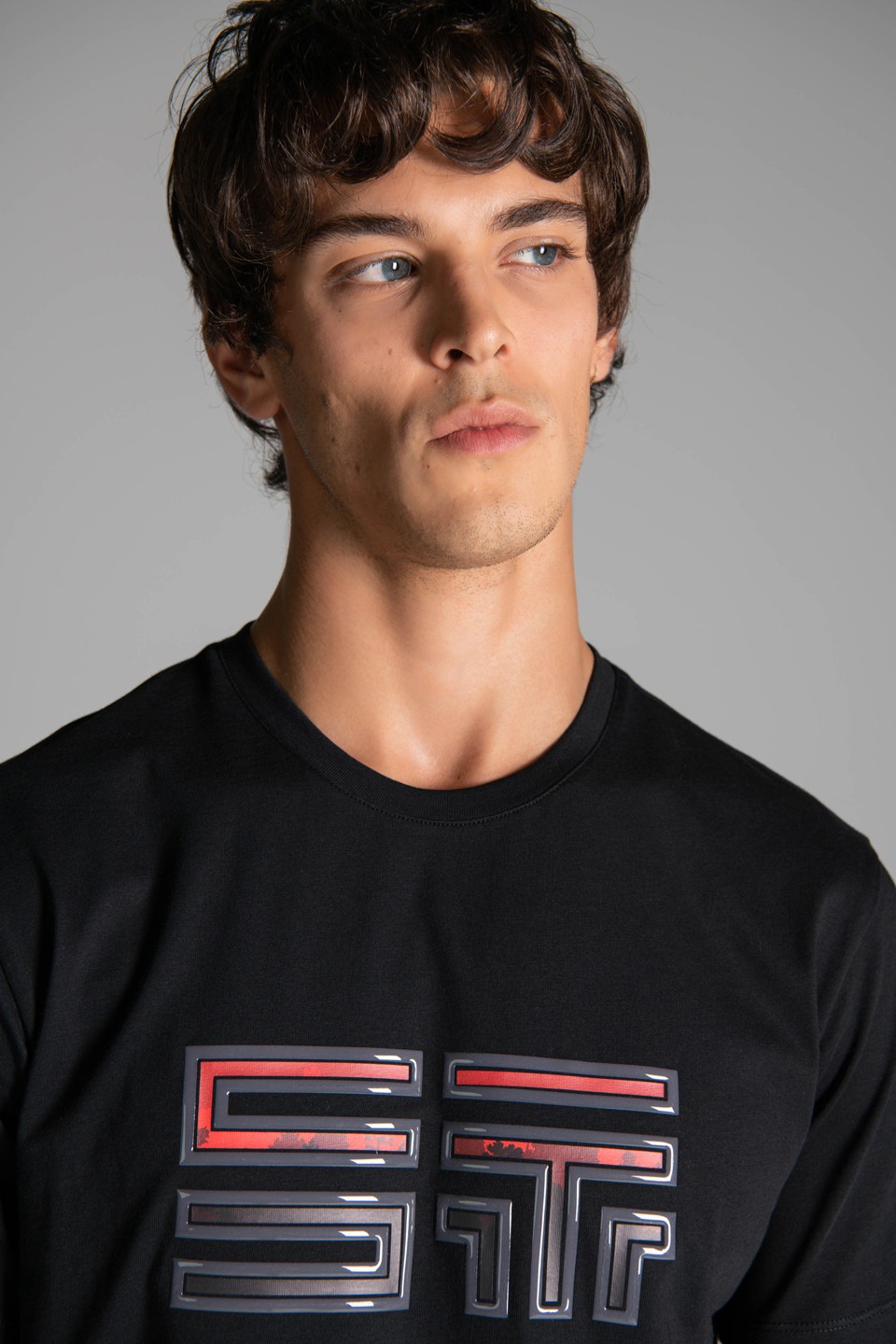 ST Monogram Jel Baskı Detaylı T-Shirt - Black-Red