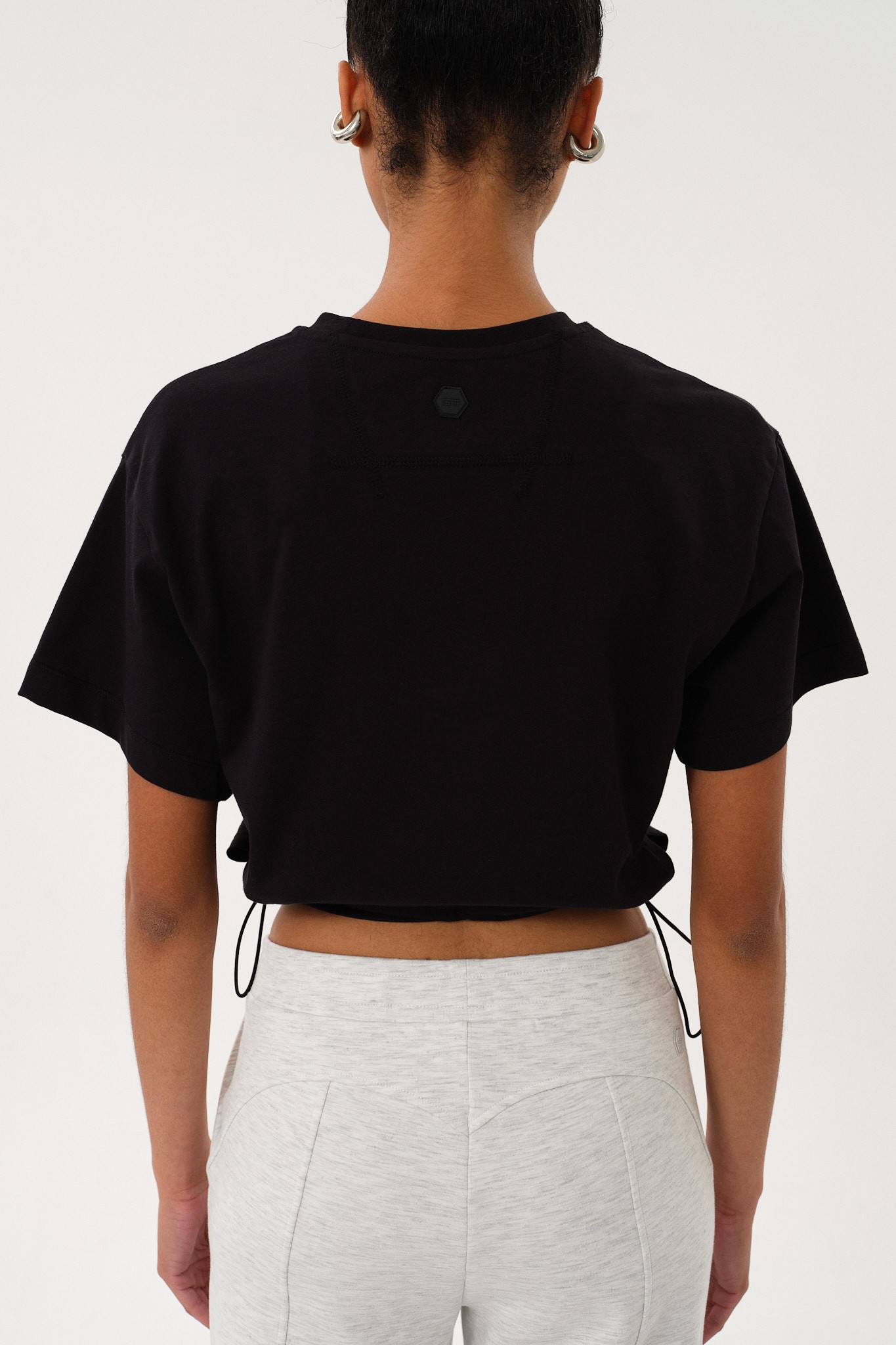 Belden Ayarlanabilir Lastikli Crop Kadın T-Shirt - Black