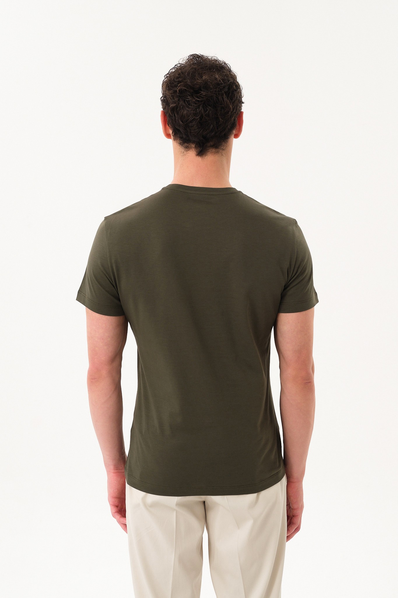 Erkek Slim Fit Bisiklet Yaka T-Shirt - Haki