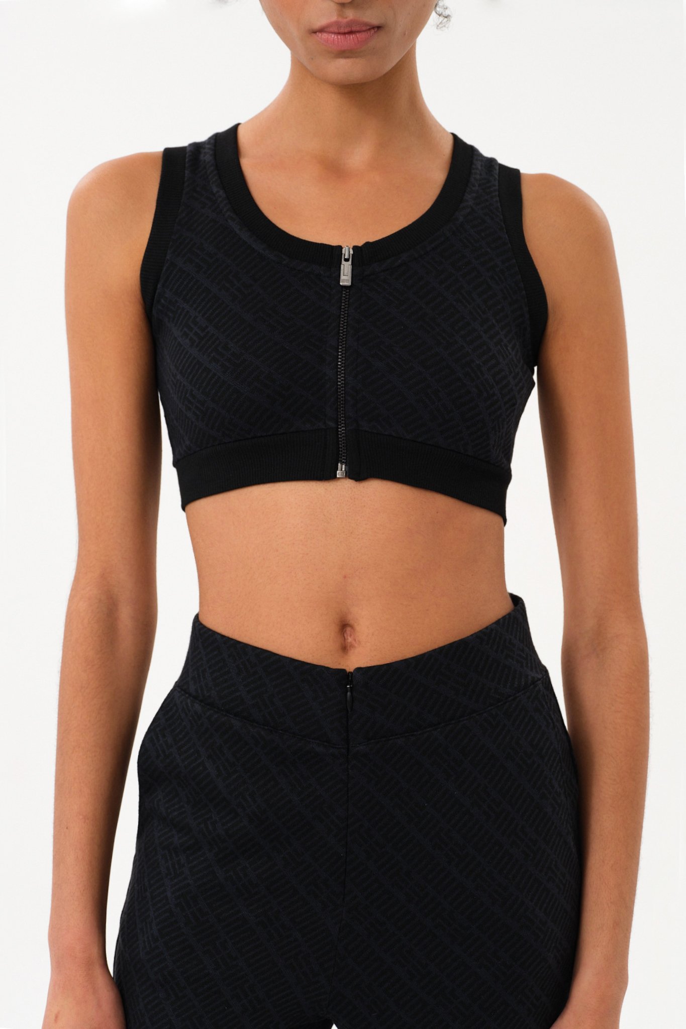 Kadın Logo Detaylı Fermuarlı Sporcu Bra - Black