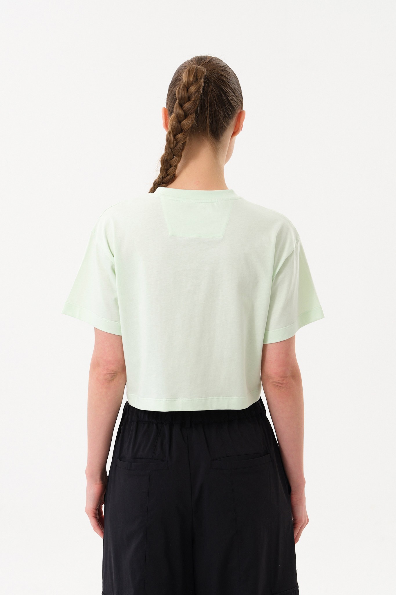 Bisiklet Yaka Kadın Crop T-Shirt - Yeşil