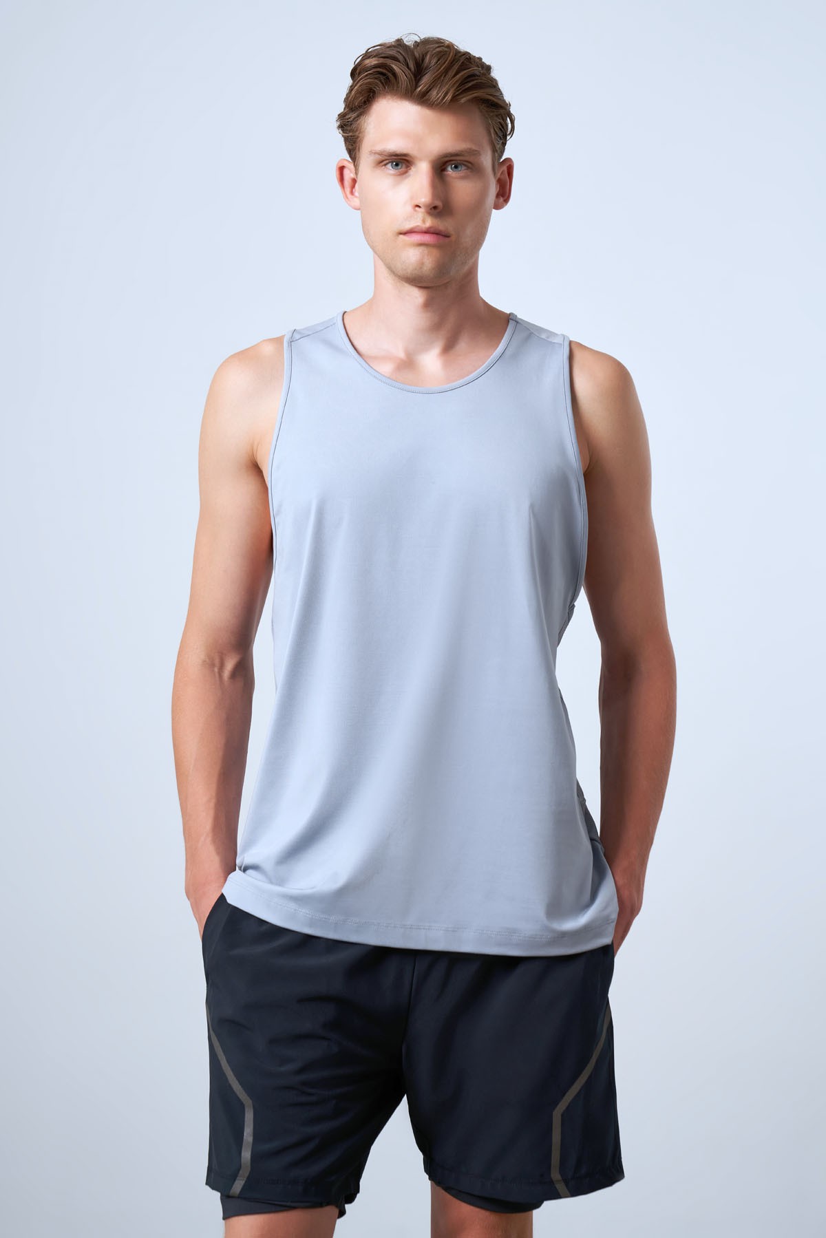 Men's Crew Neck Sports Tank Top - Gray