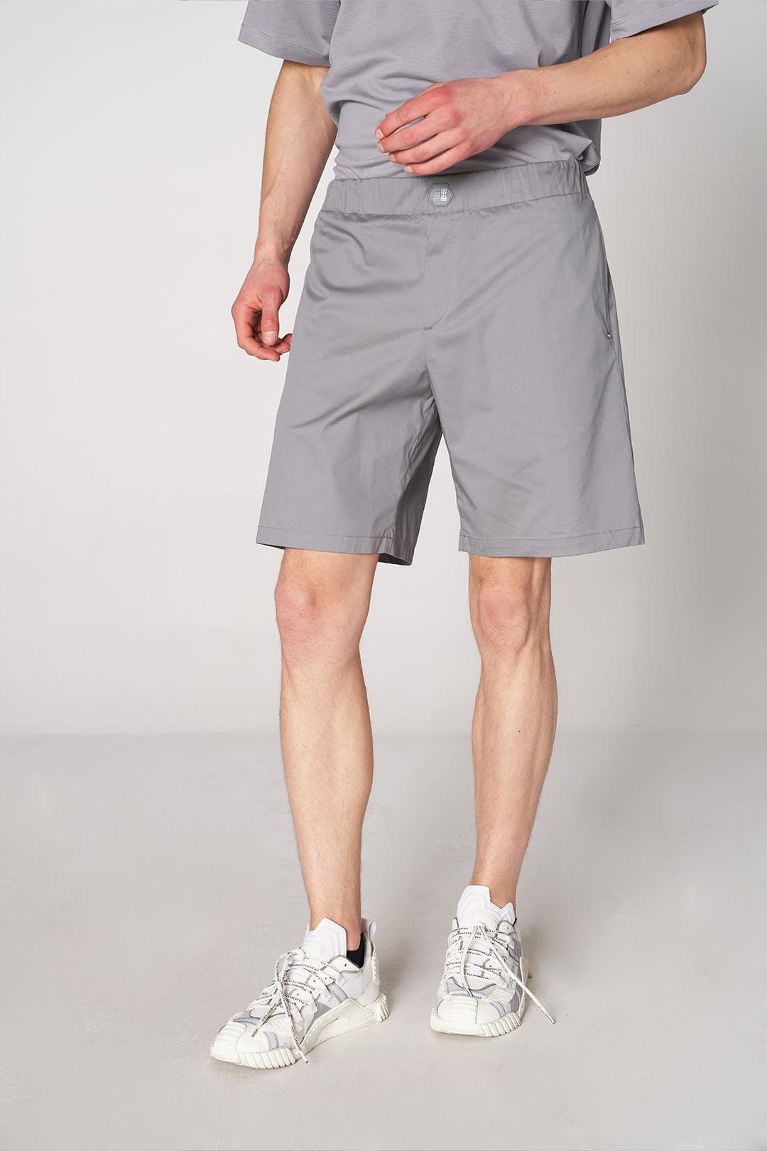 Woven Shorts with Belt Monogram Detail - Gray