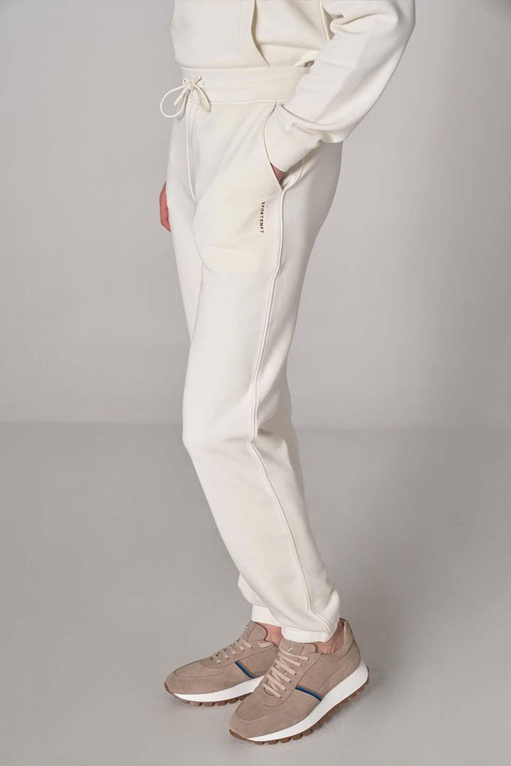 Paçası Lastik Detaylı Relaxed Fit Eşofman Alt - Ekru
