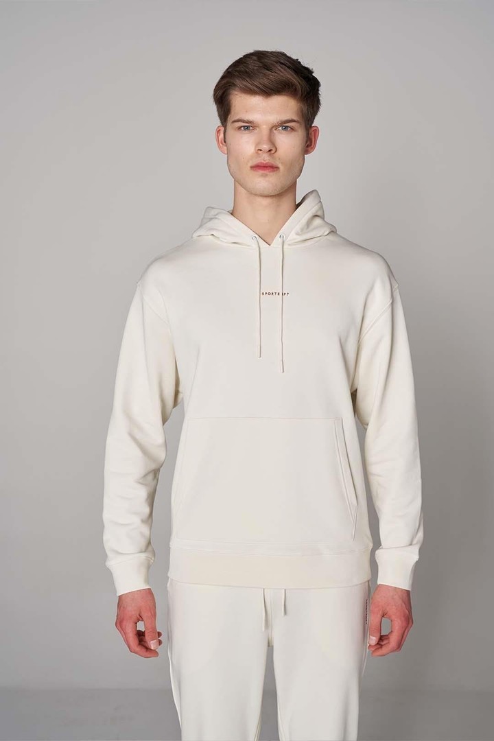 Ön Sportempt Nakış Detaylı Oversized Kapüşonlu Sweatshirt - Ekru