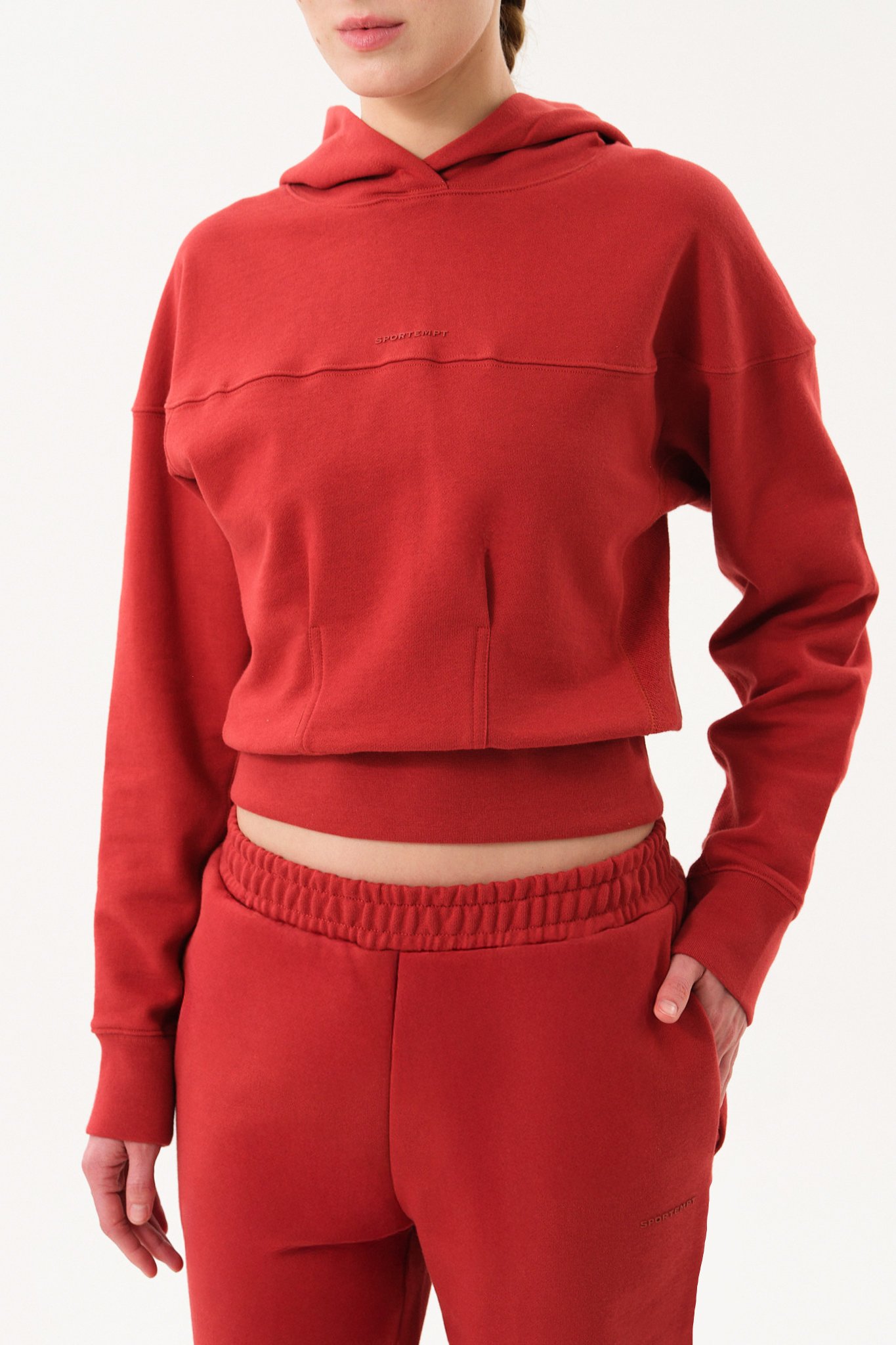 Crop Kadın Hoodie - Kiremit