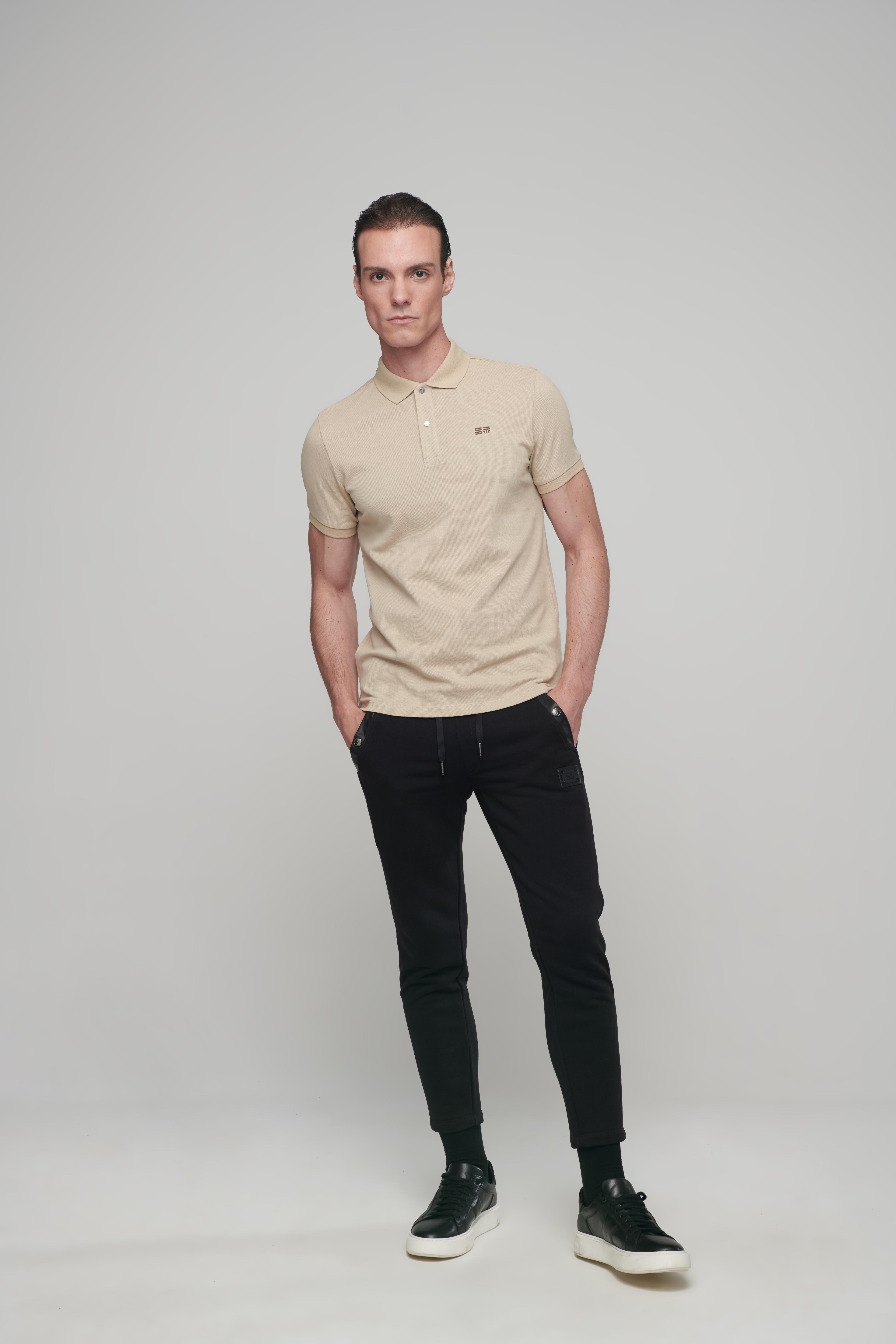 Monogram Baskı Detaylı Polo T-Shirt - Beige