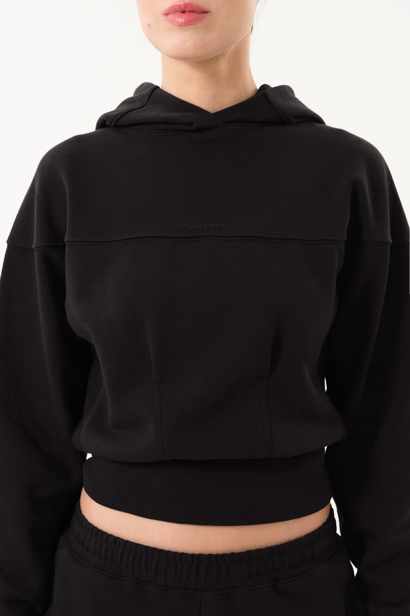 Crop Kadın Hoodie - Siyah