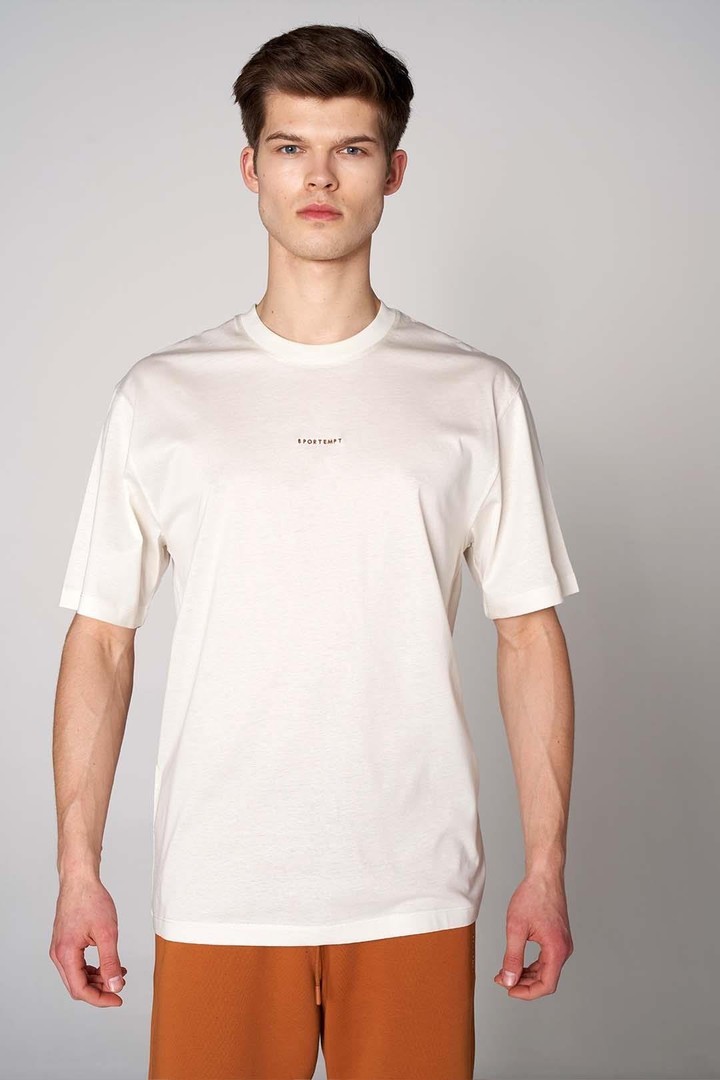 Ön Sportempt Nakış Detaylı Oversized Tişört - Ekru