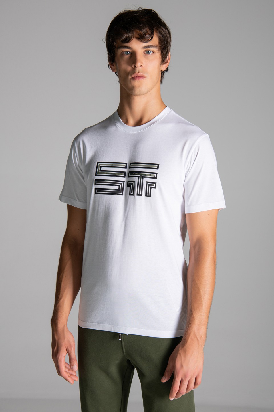 ST Monogram Jel Baskı Detaylı T-Shirt - White-Khaki