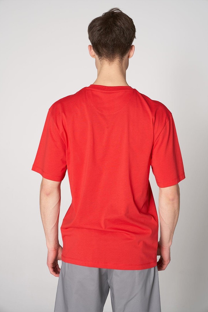Parlak Baskı Detaylı Oversized Tişört - Kırmızı
