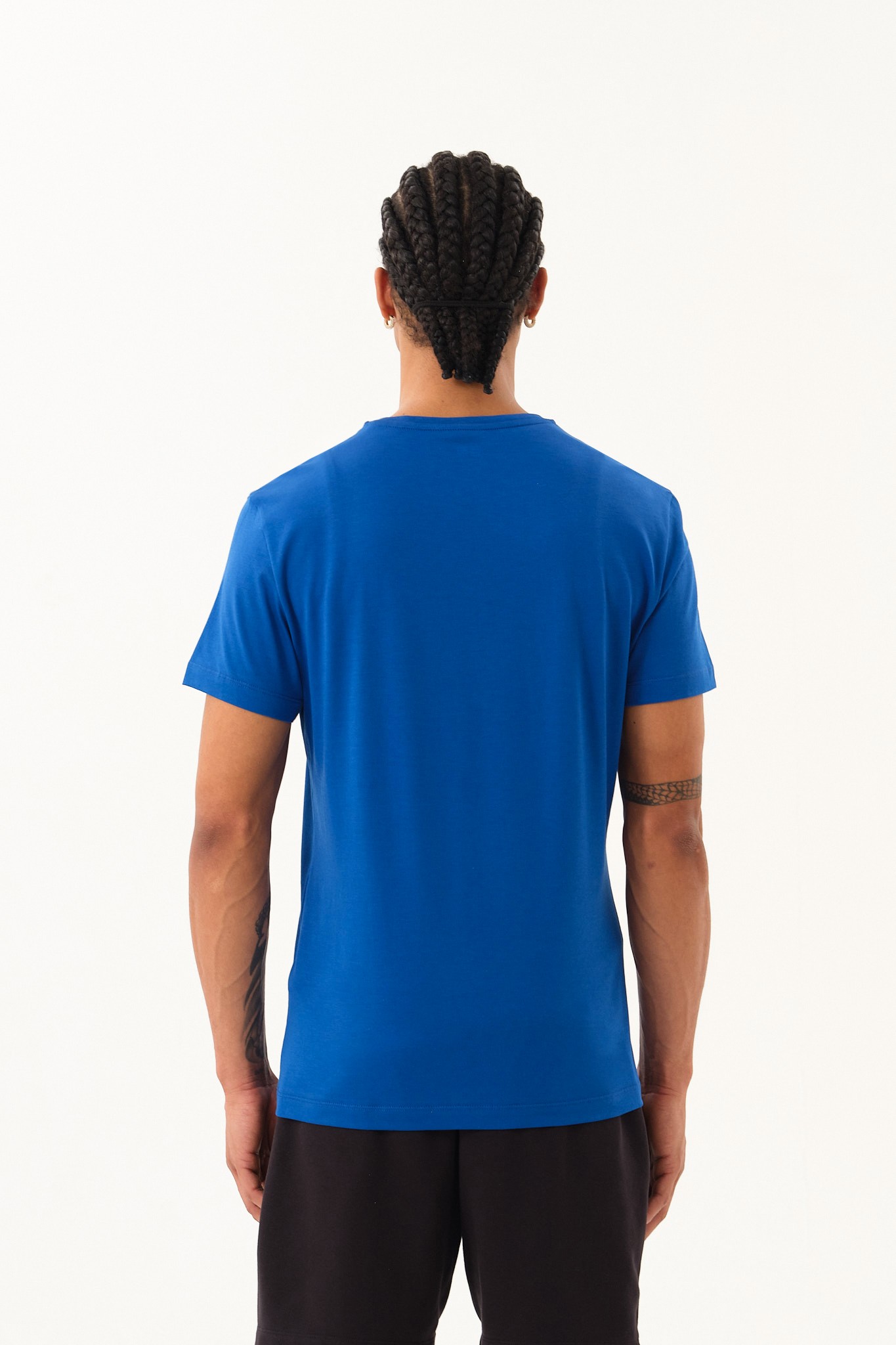 Erkek Slim Fit Bisiklet Yaka T-Shirt - Saks