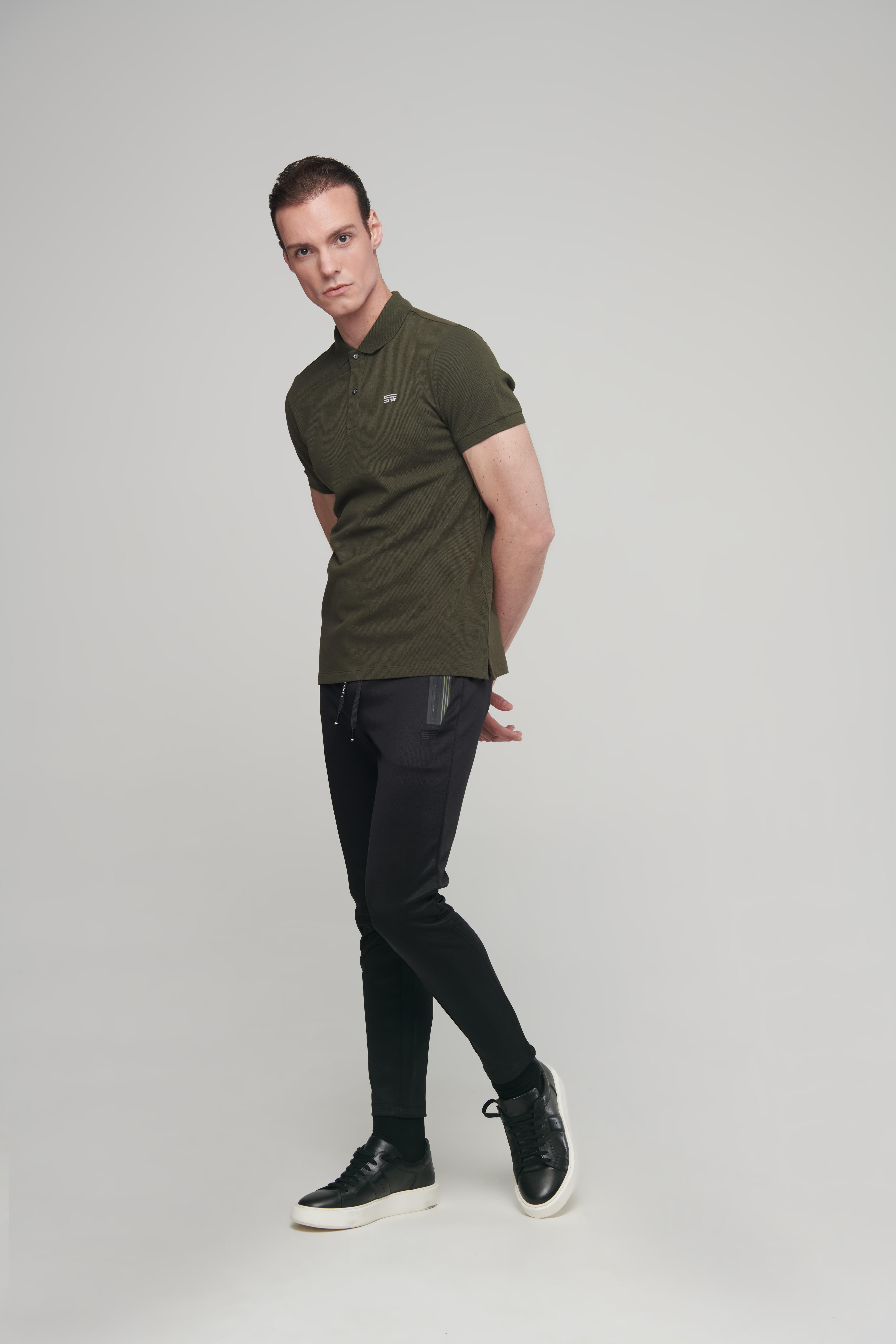 Monogram Baskı Detaylı Polo T-Shirt - Khaki