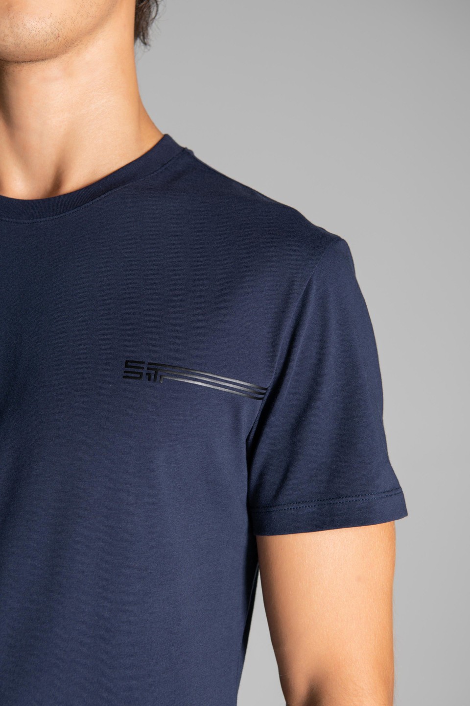 Deri Baskı Detaylı T-Shirt - Navy Blue