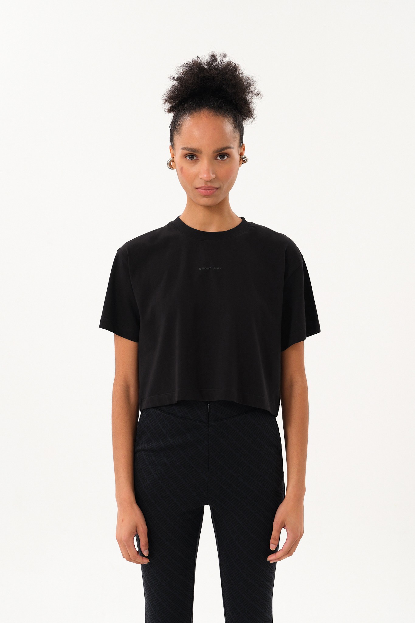 Bisiklet Yaka Kadın Crop T-Shirt - Siyah