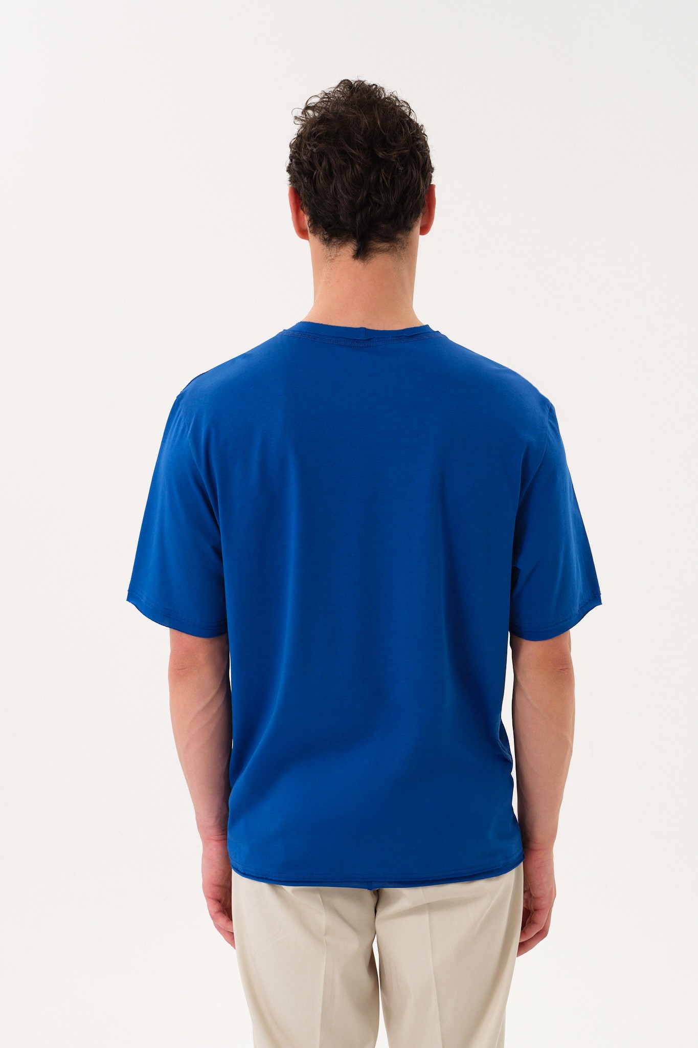Eskitme Detaylı Erkek Oversize Bisiklet Yaka T-Shirt - Saks