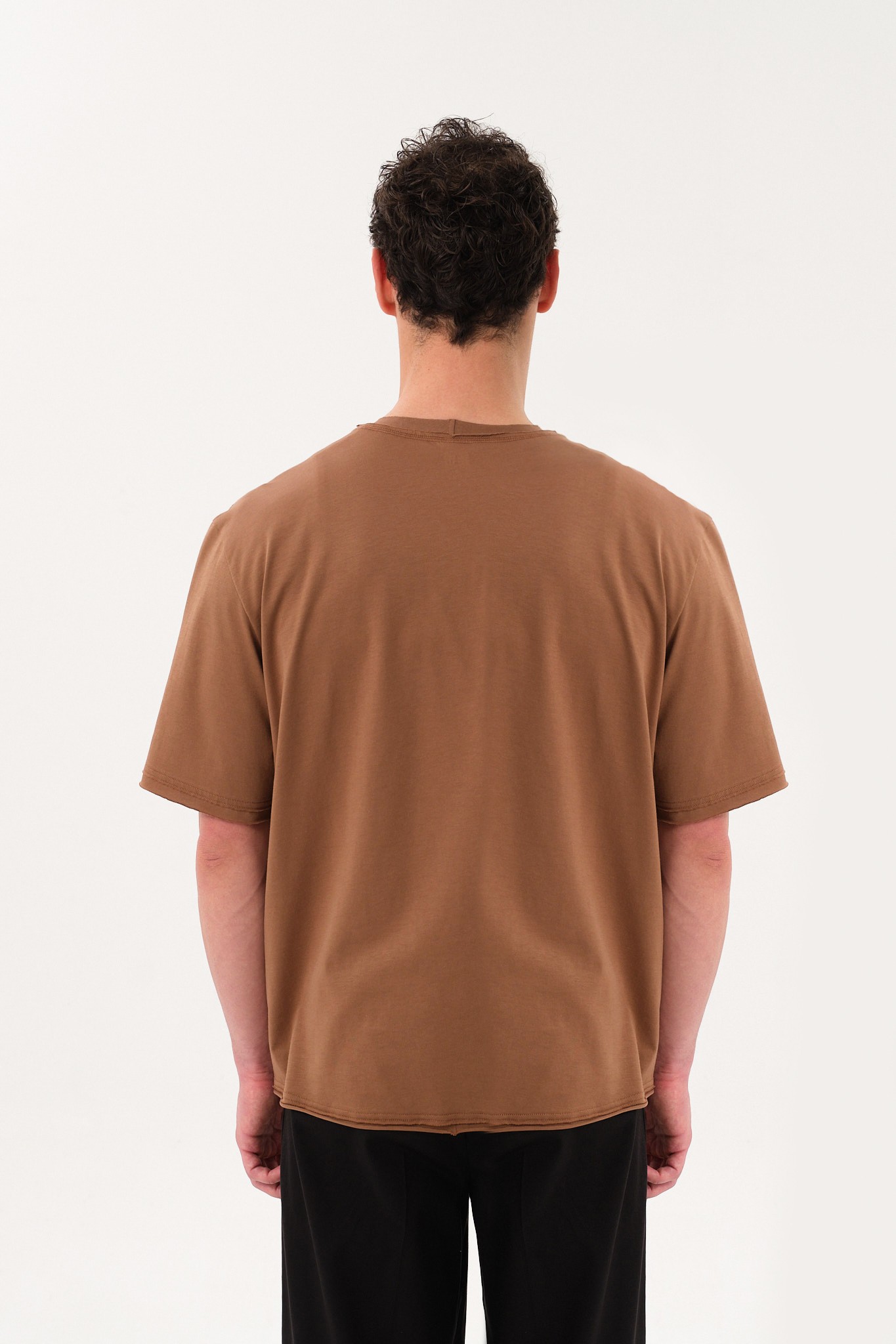 Eskitme Detaylı Erkek Oversize Bisiklet Yaka T-Shirt - Brown