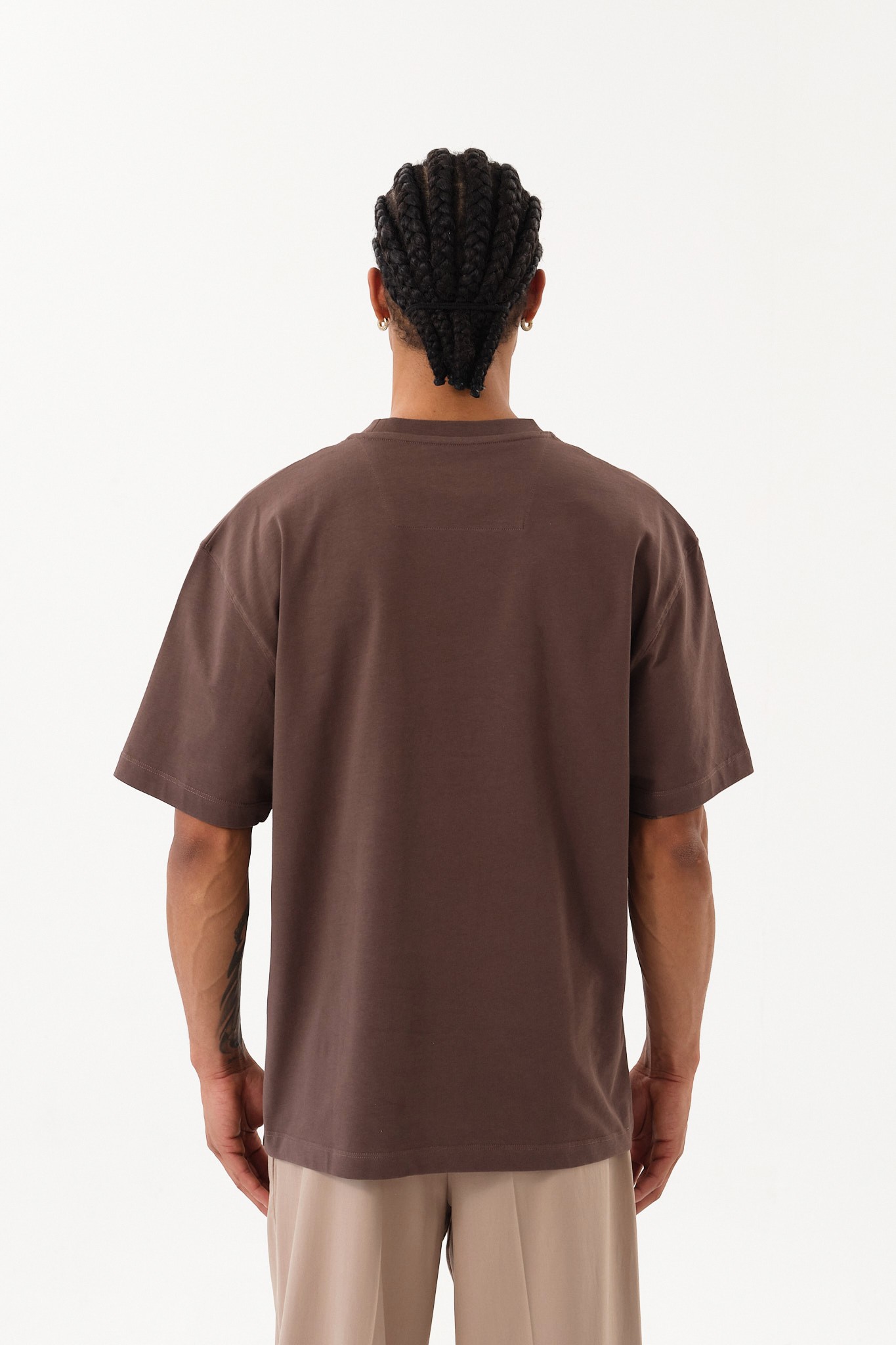 Erkek Oversize Bisiklet Yaka T-Shirt - Brown