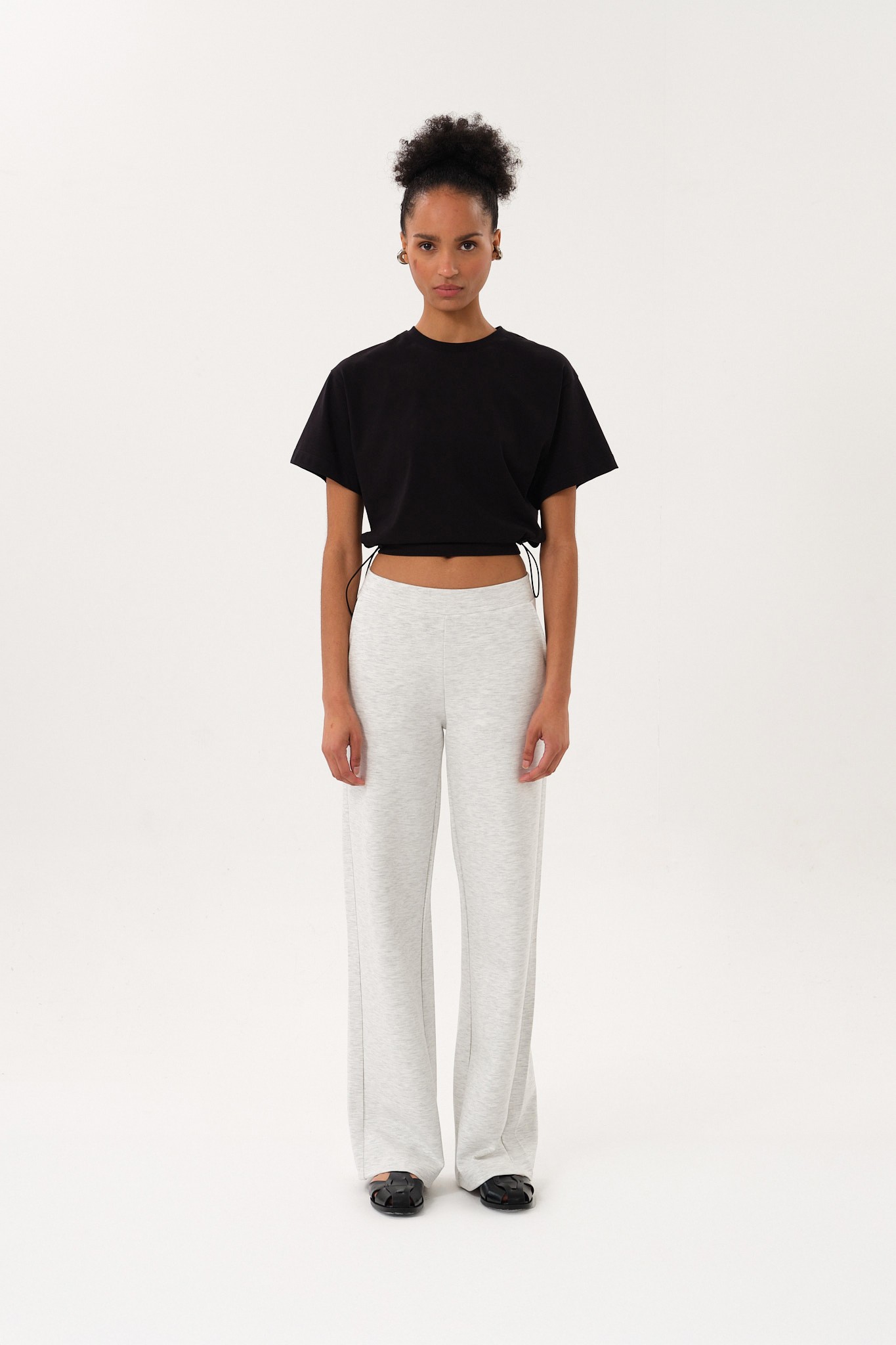 Belden Ayarlanabilir Lastikli Crop Kadın T-Shirt - Black
